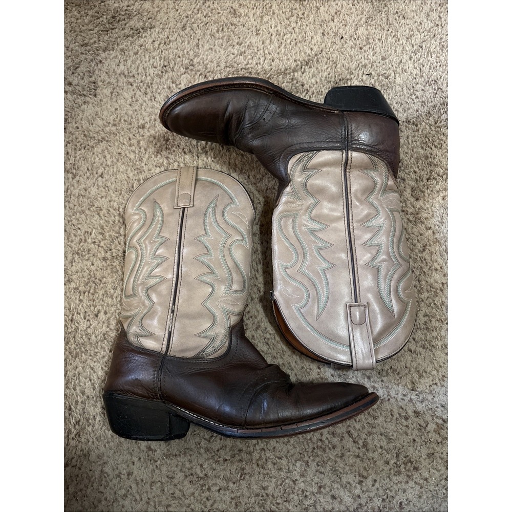 Laredo Two-Toned Cowboy Boots Men's 9.5 D Brown Tan Leather 4432